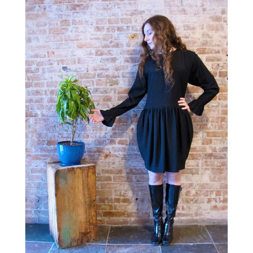 Vintage 80s Little Black Dress cocktail dress Cathy Hardwick Tulip Skirt Rayon